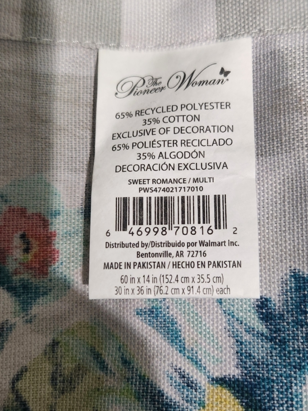 The Pioneer Woman Floral Gingham Curtain Panel with Turquoise Fringe - Picture 4 of 4